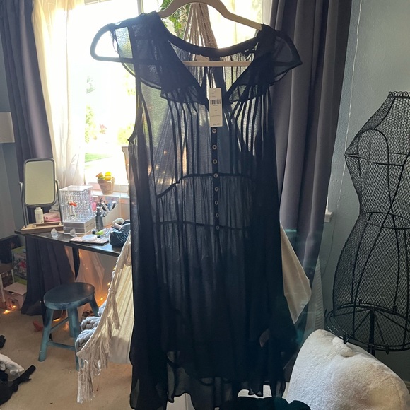 Cute Sheer Black Anthropologie Dress With Buttons - Picture 1 of 3
